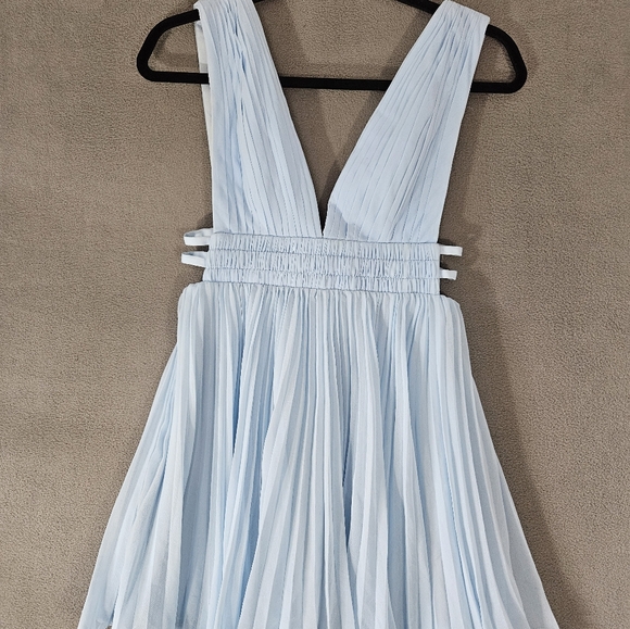 Free People Dresses & Skirts - Fame And Partners X Free People Dress Mini Blue Pleated Vneck Fairy Coquette Sz0